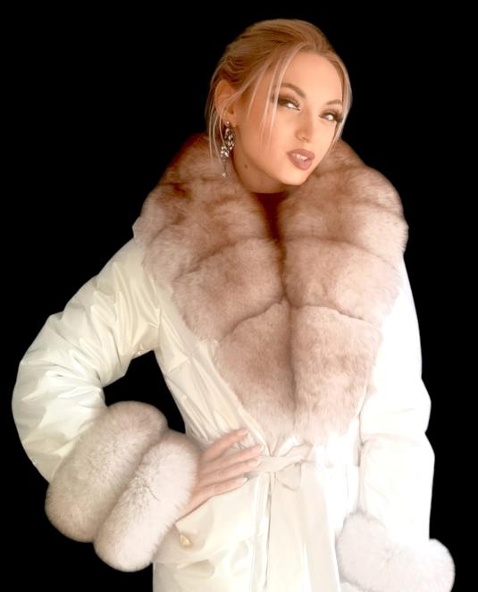 Дамско палто Shiny white and fur - 4