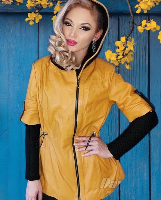 Дамско кожено яке SHINY yellow
