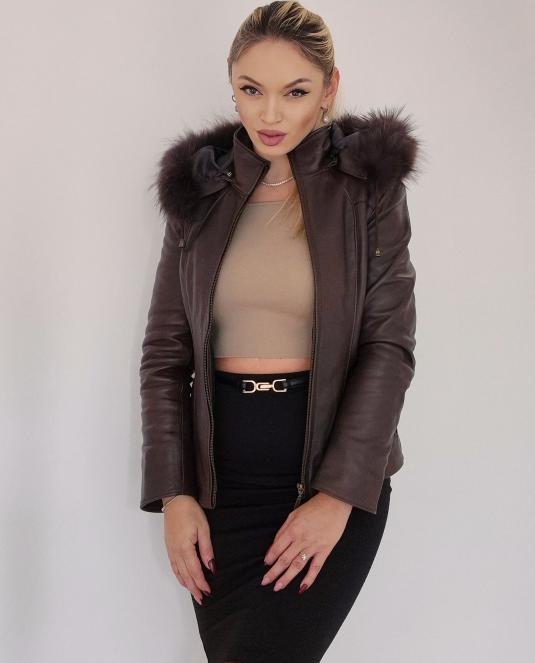 Късо кожено яке Aurora Brown - 7