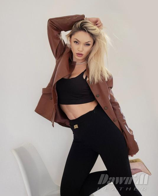 Дамско кожено сако AMBER BROWN