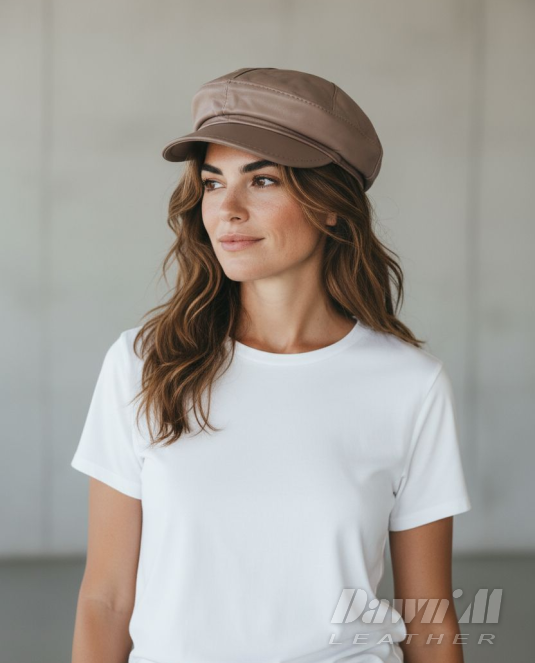Дамски кожен каскет Beige Elegance