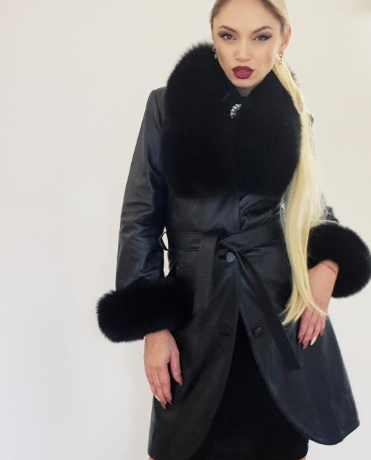 Дамско кожено палто BLACK LUXURY - 3