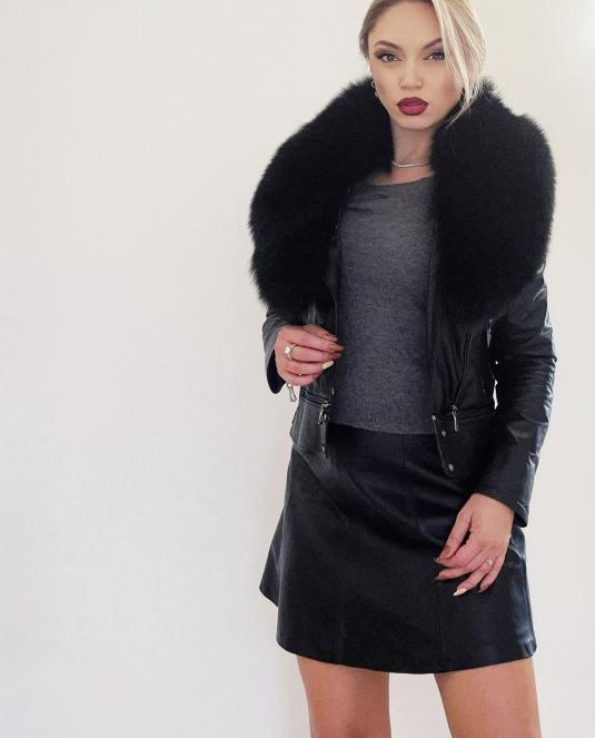 Кожена пола с висока талия - 1