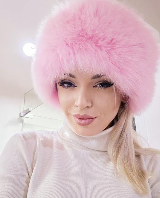 Луксозна дамска шапка от лисица Rosé Arctic Diva