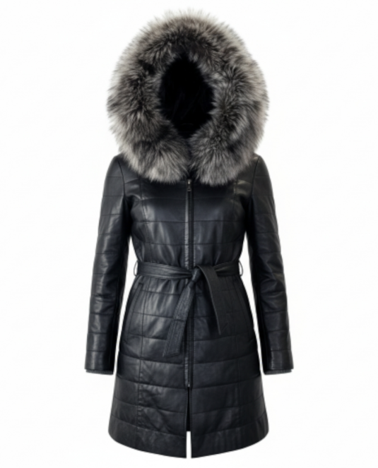Дамско кожено палто с лисица