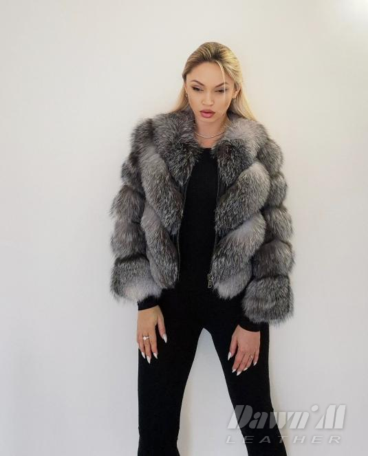 дамски кожух сребърна лисица - 9