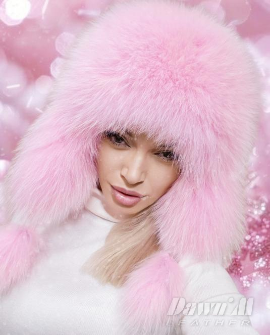 Луксозна дамска кожена шапка с лисица PINK FROST FOX