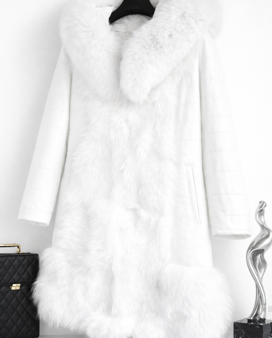 Кожено палто с естествен косъм на северна лисица - 306