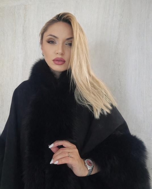 черна дамска кожена пелерина - 3