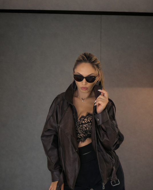 Дамско кожено яке BROWN ICON LEATHER JACKET - 8