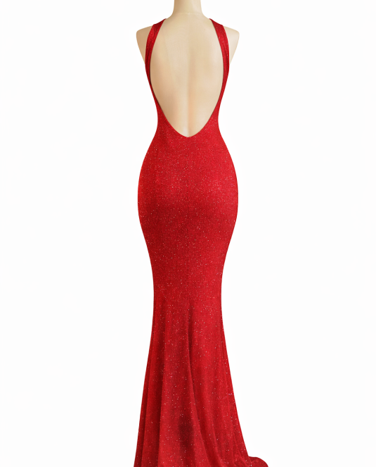 Дълга рокля с гол гръб - Red passion - 4