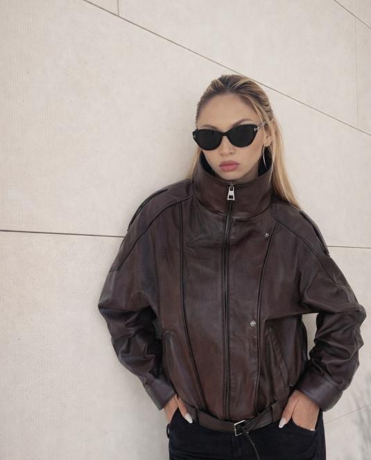 Дамско кожено яке BROWN ICON LEATHER JACKET - 4