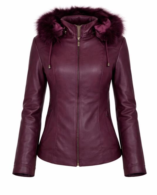 Дамско кожено яке Aurora Burgundy - 15
