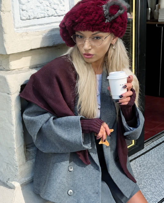 Дамска кожена барета Bordeaux Chinchilla Privé